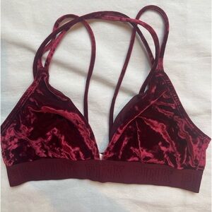 PINK Unlined Crushed Velvet Burgundy Bra